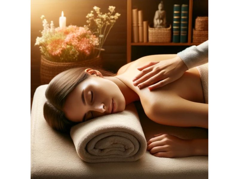 woman lying on her front receiving an energetic treatment in a soothing Zen room